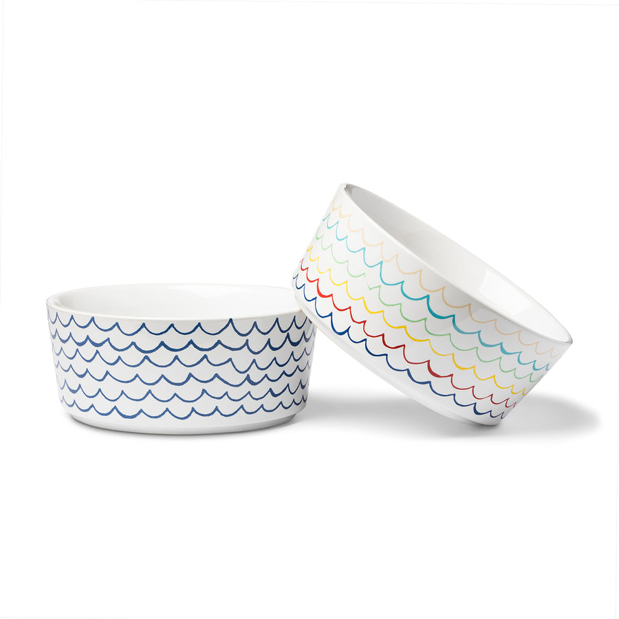 Sketched Wave Ceramic Dog Bowl